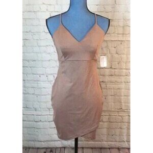 NWT Windsor Mini Dress Shimmery Taupe Crisscross back bodycon V-neck Medium
